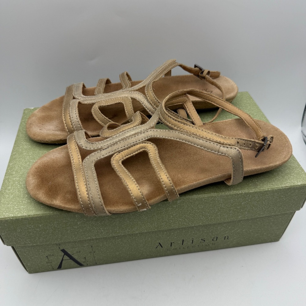 Clarks Posy Spring Sandal Womens 7 Bronze Metallic Strappy Flat Gladiator 84418